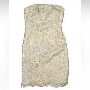 Vintage Cache Cream Strapless Floral Lace Sheath Dress Wedding Formal Size 2 XS